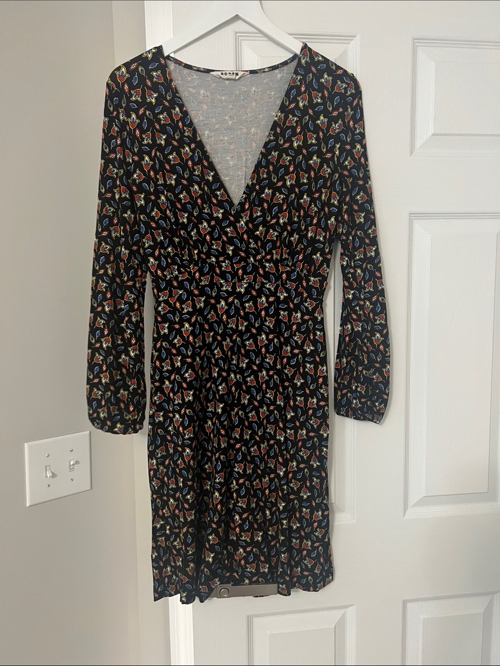 Boden Black Dress with Small Multicolor Floral Print